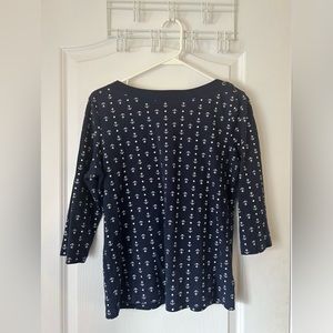 Karen Scott Navy Blue Nautical 3/4 Sleeve Top